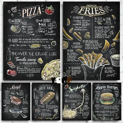 Classic Foodie Cuisine Blackboard Artwork Poster Canvas Printing Fast Food Hamburger Hotdog Wall Decor Kitchen Restaurant Decor