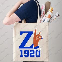1pc Zeta Phi Beta Sorority Sisterhood pattern Tote Bag Canvas Shoulder Bag For Travel Daily Commute Women's Reusable Shopping