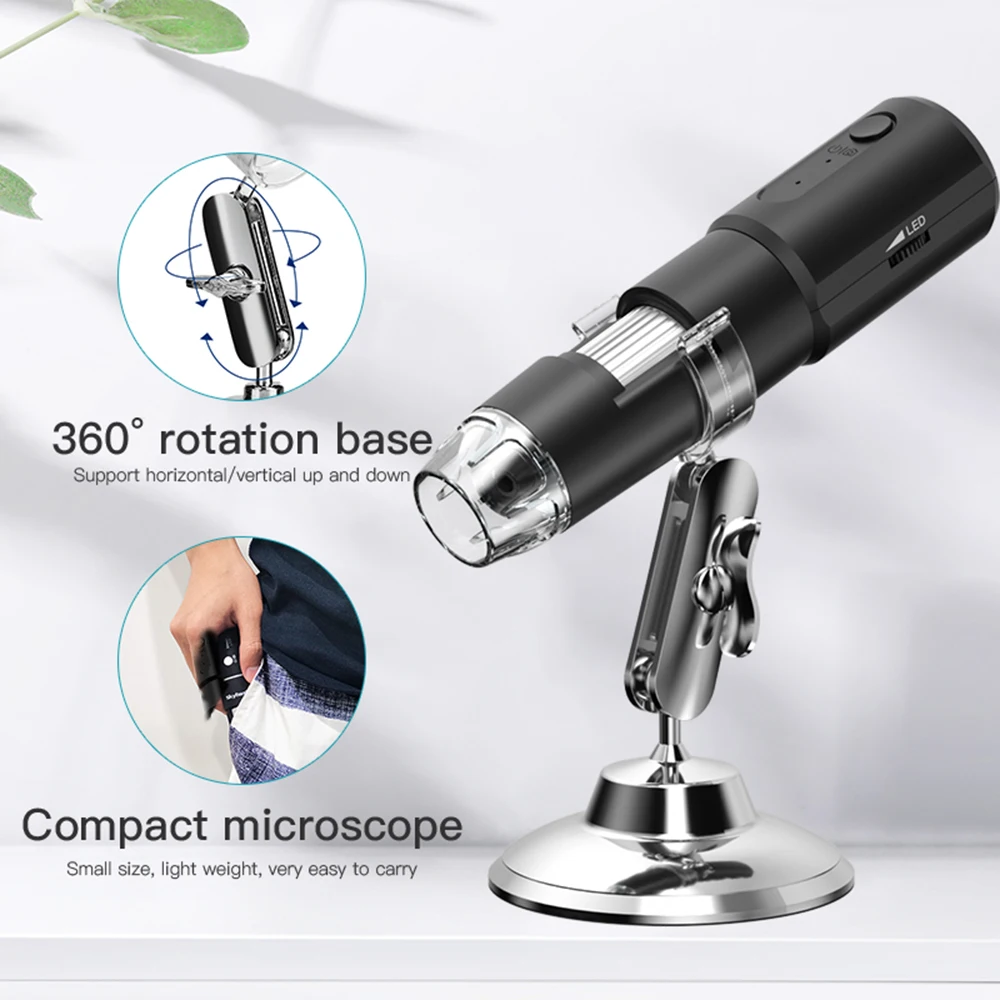 Wifi Digital Microscope 50X-1600X Magnification Handheld Microscope for Kids With Adjustable Stand Support IOS Android