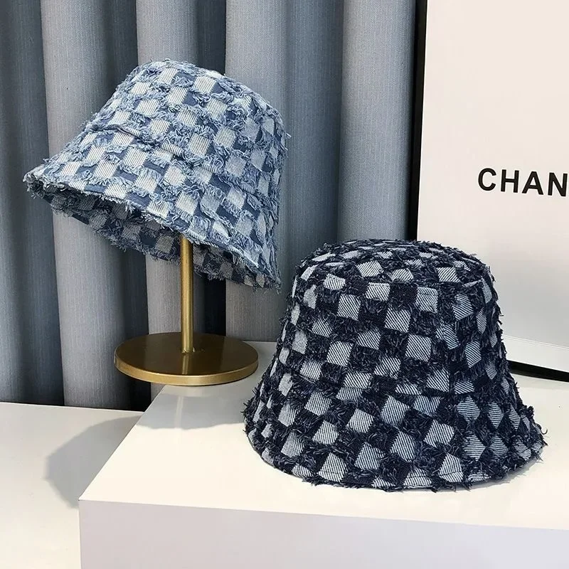 Cotton Checked Bucket Hat, Women's Wide Brim Plaid Sun Hat, Summer Fisherman Cap for Outdoor & Daily Fashion