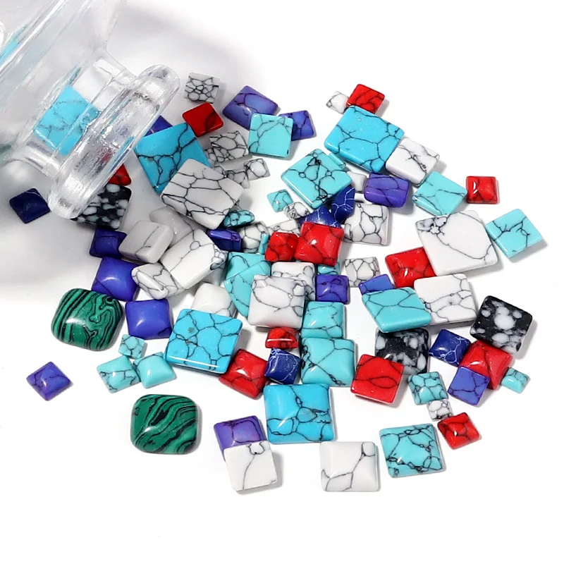 10Pcs Turquoise Stone Cabochon Natural Square Flatback Fit Pendants Ring Interface Jewelry Diy Necklace Charm Spacers Components