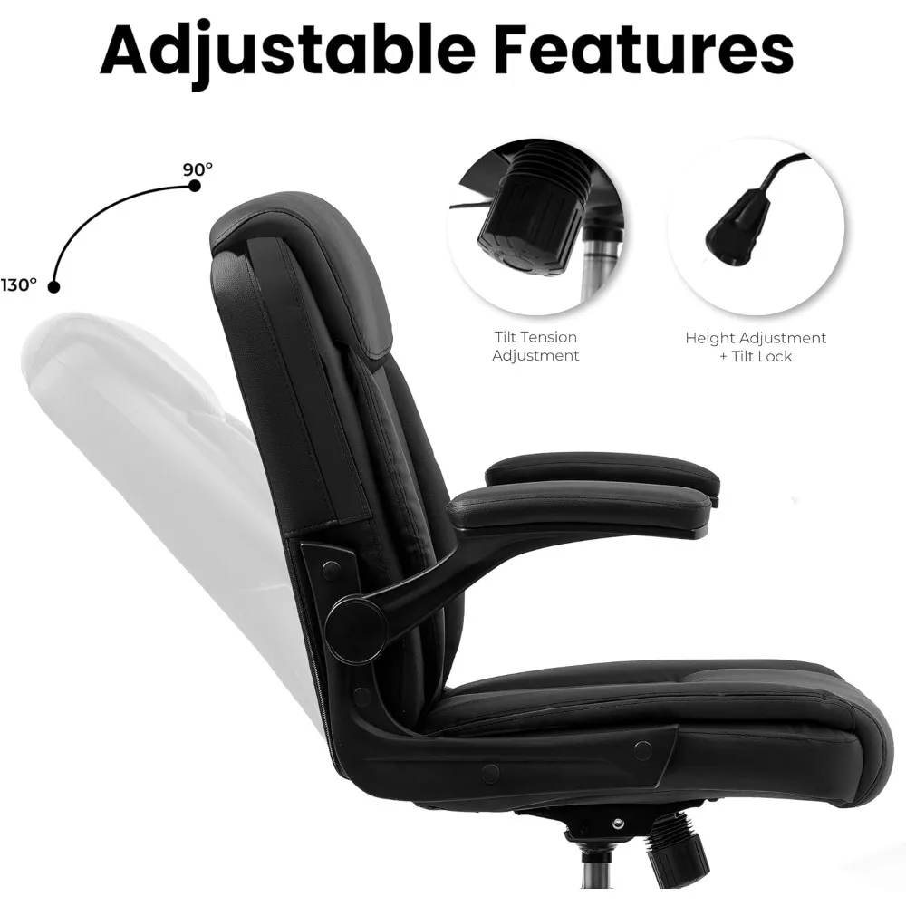 Ergonomic Mid-Back Leather Office Chair with Adjustable Armrests and Wheels for Computer Desk and Gaming