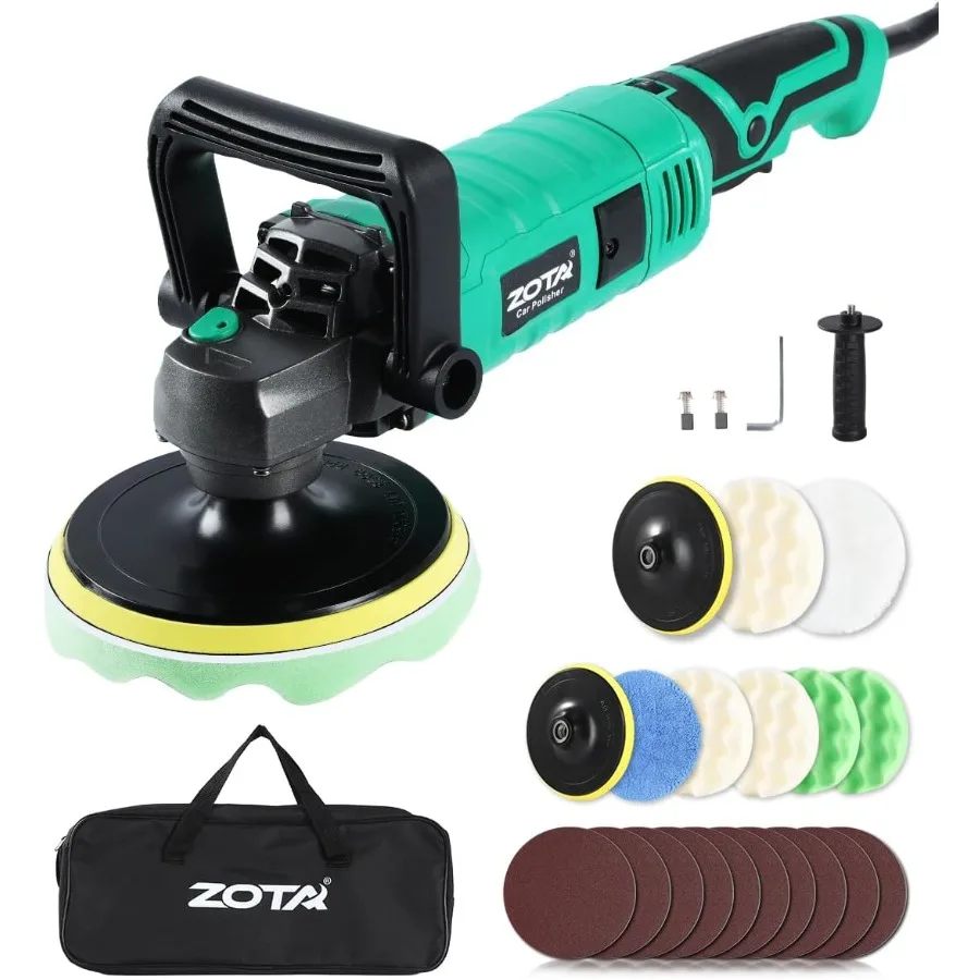 

1600W 7 Inch/6 Inch Pure Copper Motor Car Buffers and Polishers Kit with 7 Variable Speeds from 1000-3500 RPM Ultra-Long Cord I