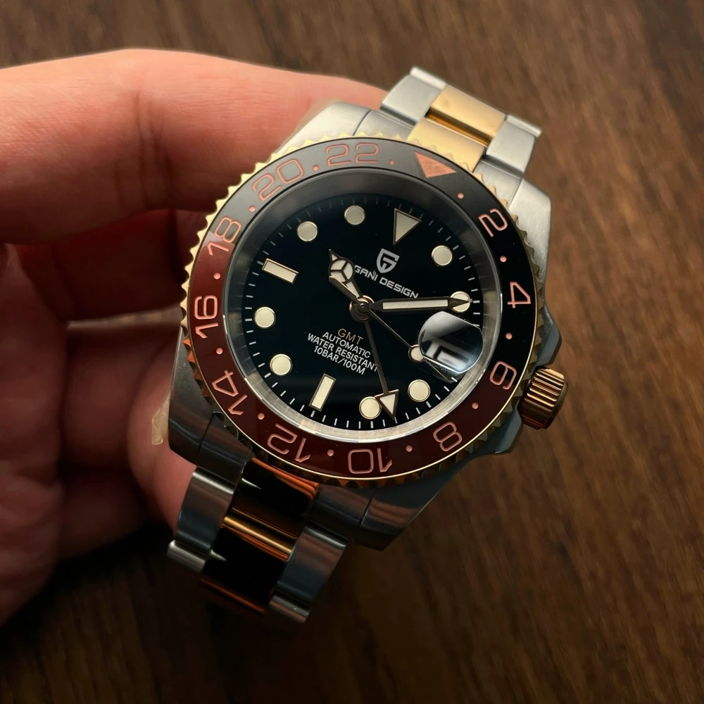 PAGANI DESIGN 40MM New GMT Beer Root Luxury Men Mechanical Watches Sapphire Glass 100M Waterproof Automatic Watches for Men gift