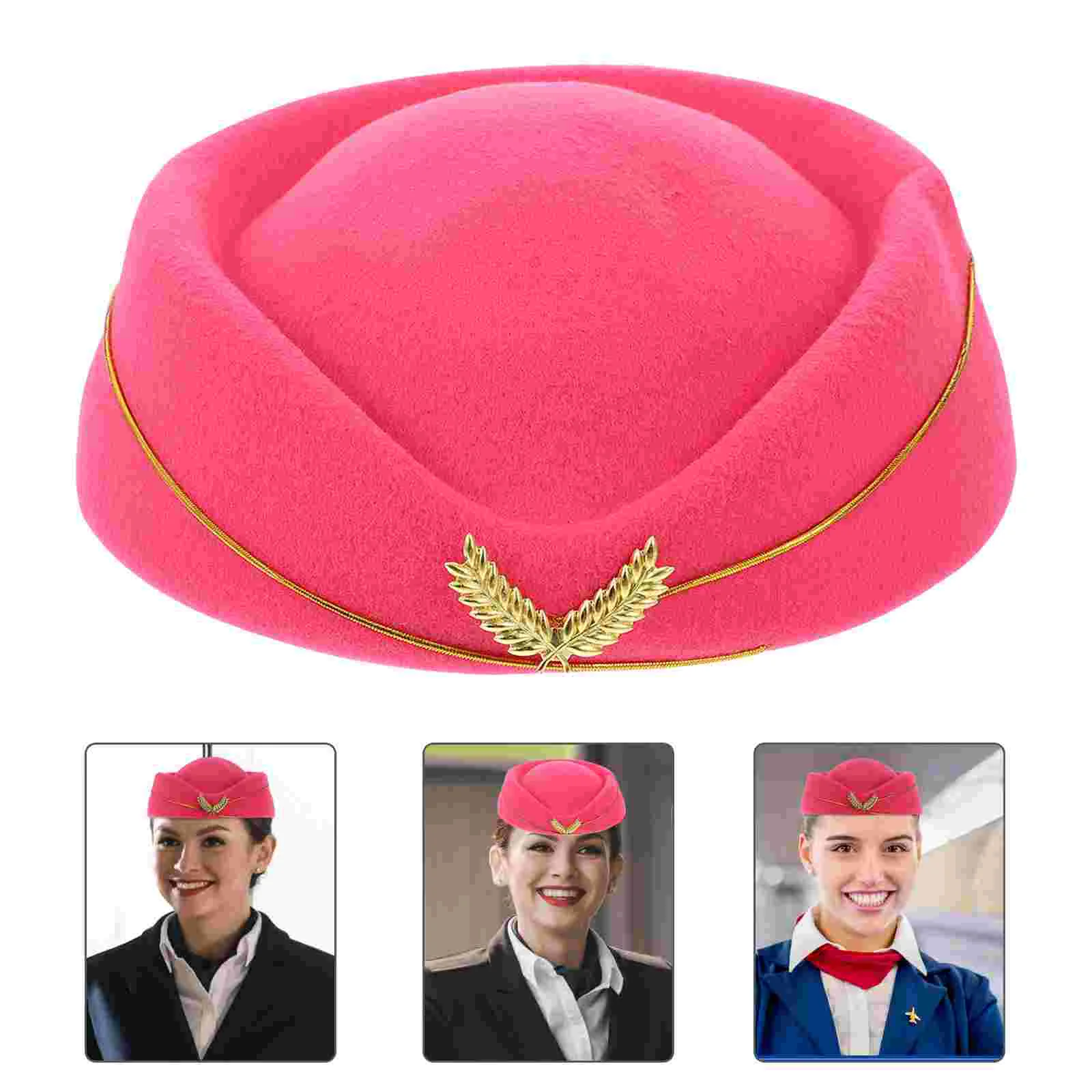 

Women Stewardess Hat Felt Flight Attendant Hat Costume Air Hostess for Costume Cosplay Band Musical Performance (Rosy Size M)