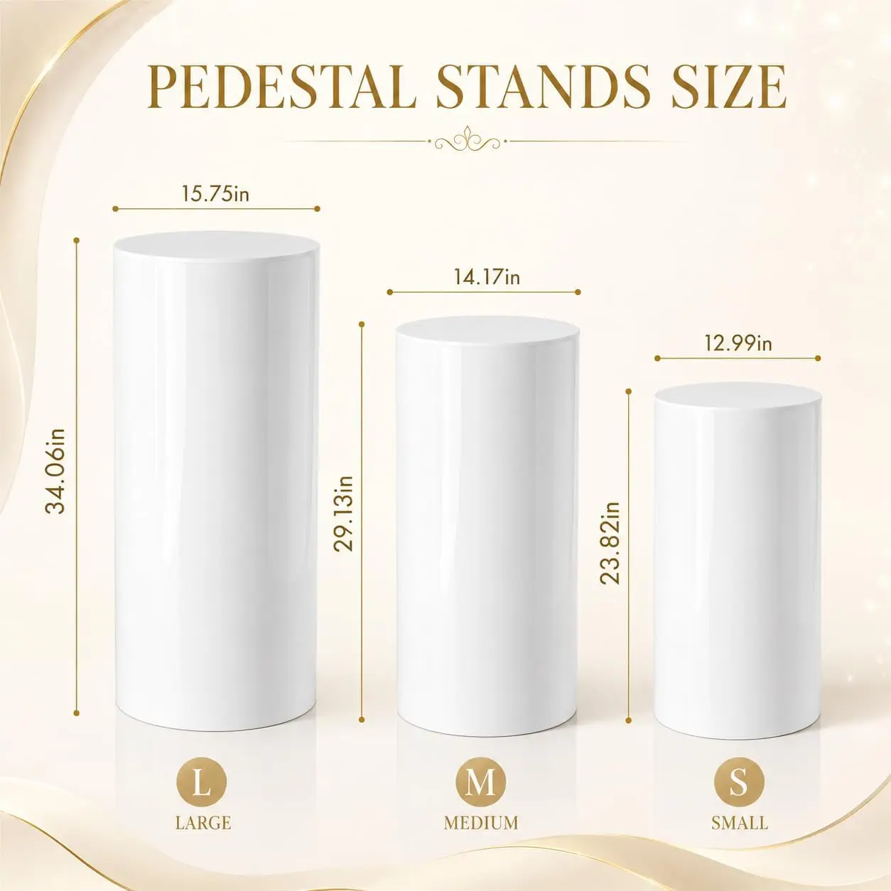 3-Piece Cylinder Pedestal Stand Set for Parties with White Spandex Covers