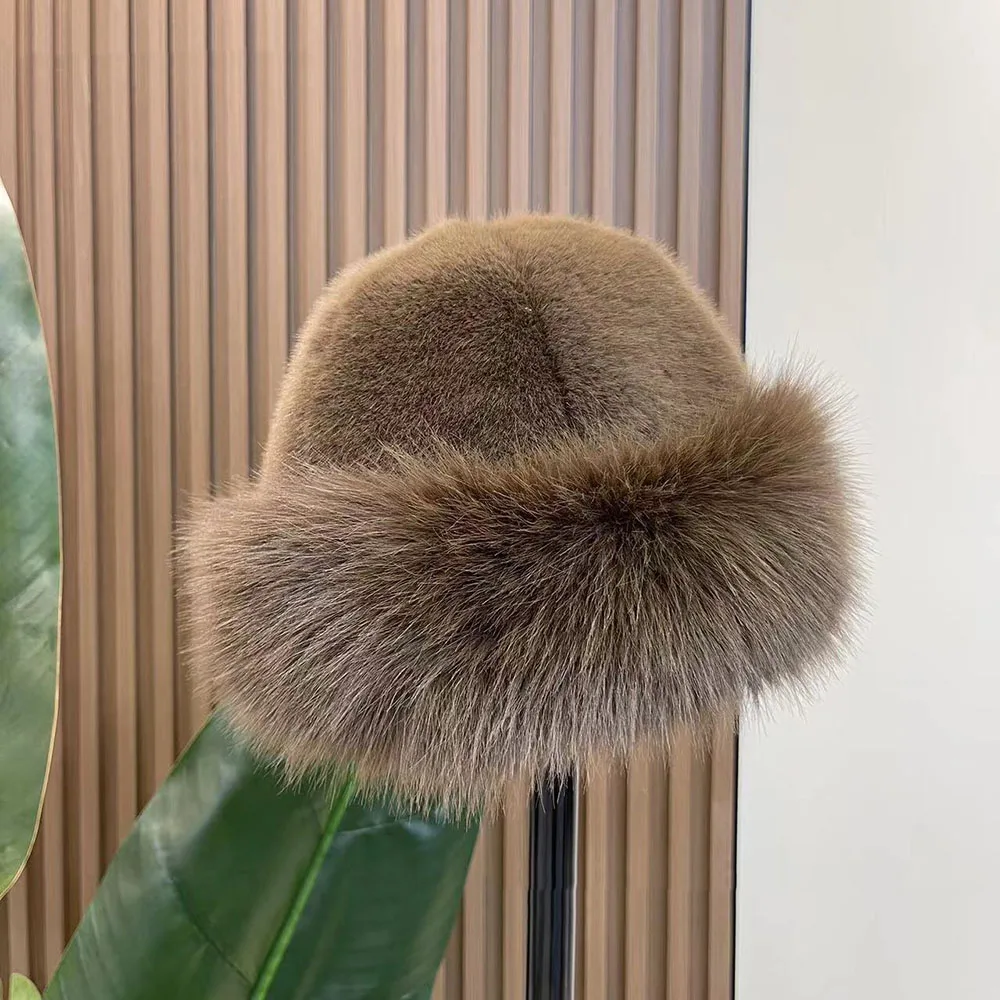 2024 Y2K Fluffy Faux Fur Bucket Hat Women Rabbit Fur Warm Thick