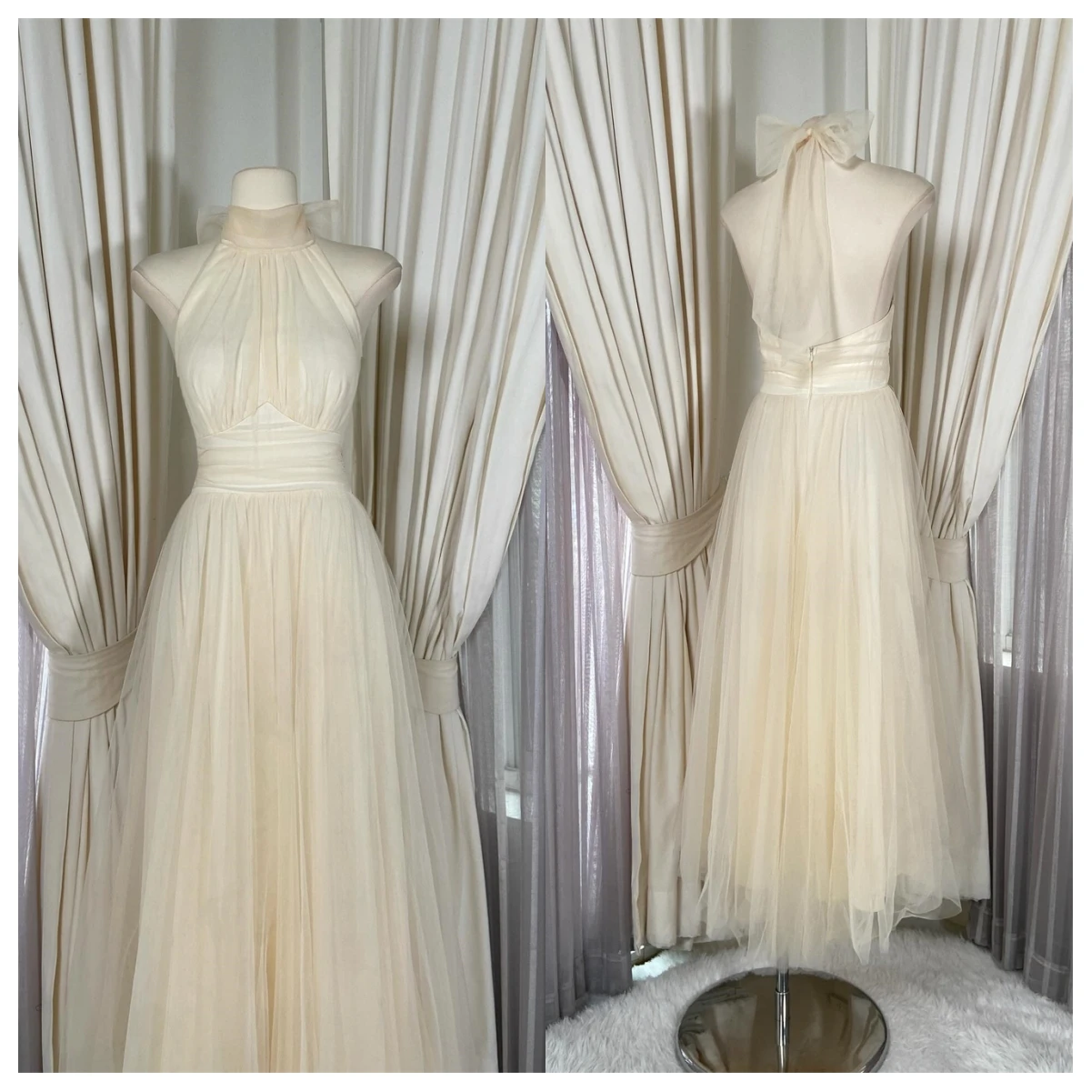

Customized Sexy Ivory Tulle Evening Dress Halter Sleeveless Special Occasion Gowns Homecoming Dress Open Back Temperament