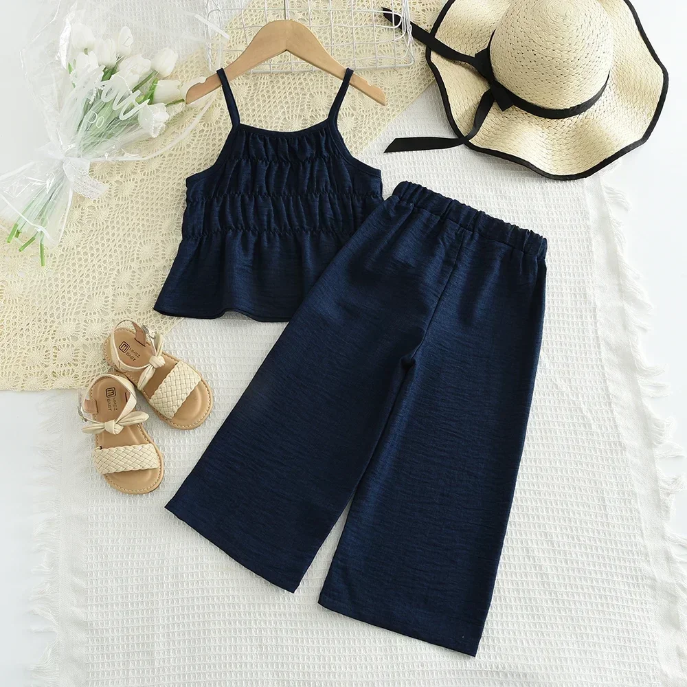 الصيف النسخة الكورية موضة جديدة 3-7 سنوات الفتيات لطيف تكدرت الحمالات تانك القمم + السراويل 2 قطعة مجموعة الاطفال ملابس كاجوال #2