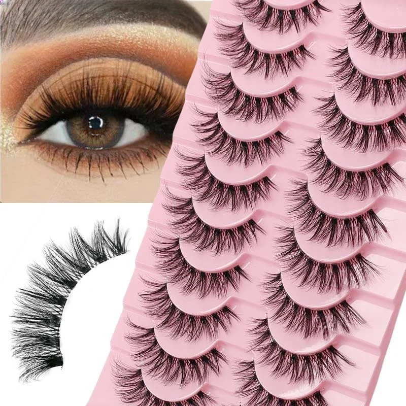 10 Paar künstliche Wimpern im europäischen und amerikanischen Stil, einteiliges würziges Mädchen, dicke dreidimensionale gekräuselte transparente Stiele