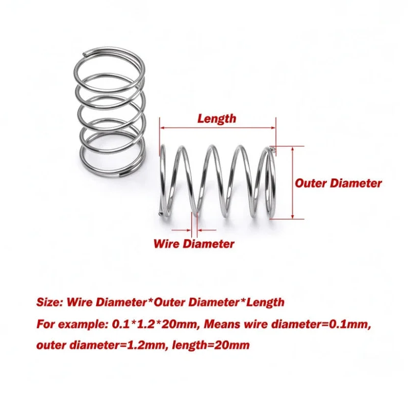 20pcs 304 Stainless Steel Springs Compression Springs Return Springs Wire Diameter：0.8mm Outer Diameter：5–14mm Length：5mm–305 Mm