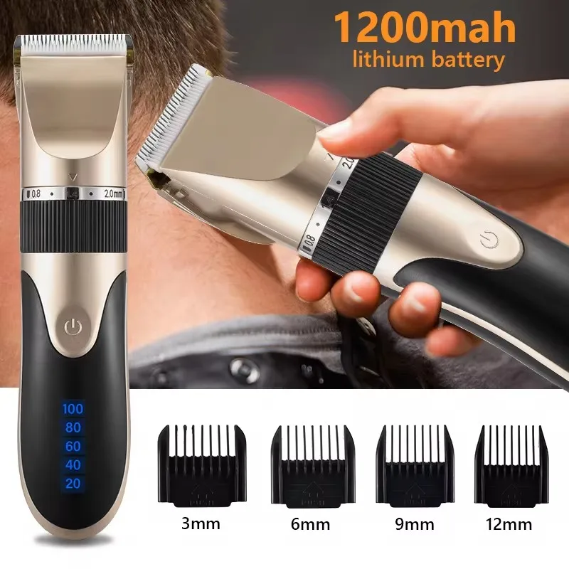 Pemangkas rambut Digital USB Pria, mesin potong rambut profesional dapat diisi ulang untuk pria, pisau keramik, mesin cukur rambut