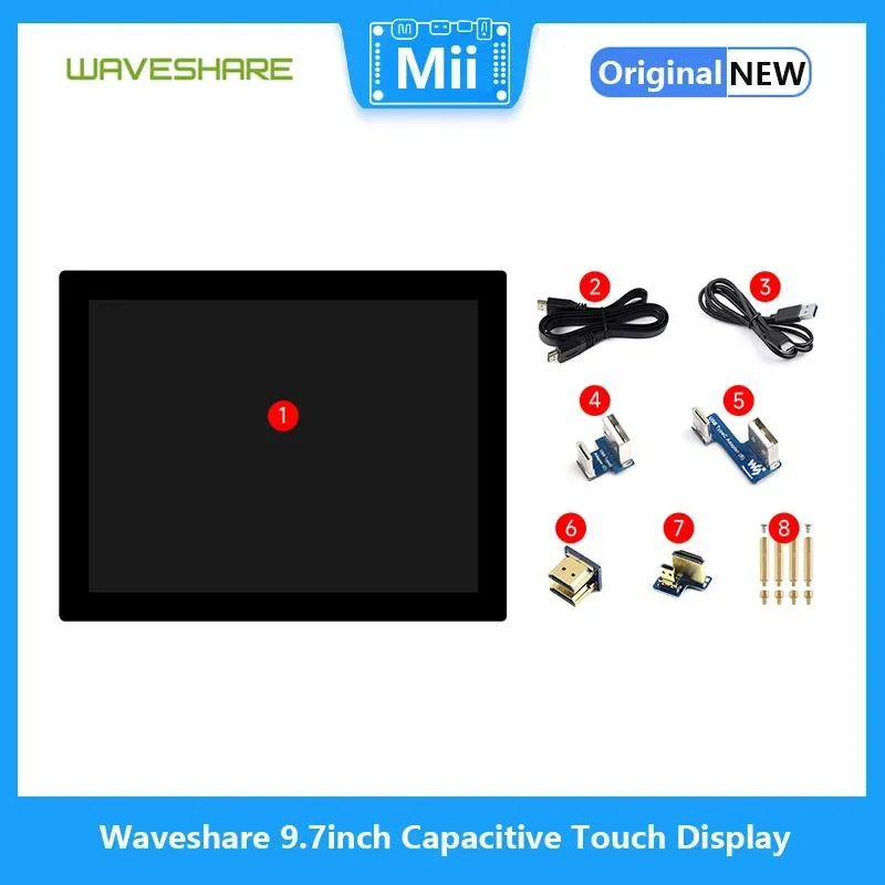 Waveshare 9,7 Zoll kapazitives Touch-Display 768 x 1024, gehärtete Glasscheibe, HDMI-Schnittstelle, IPS-Panel, 10-Punkt-Touch