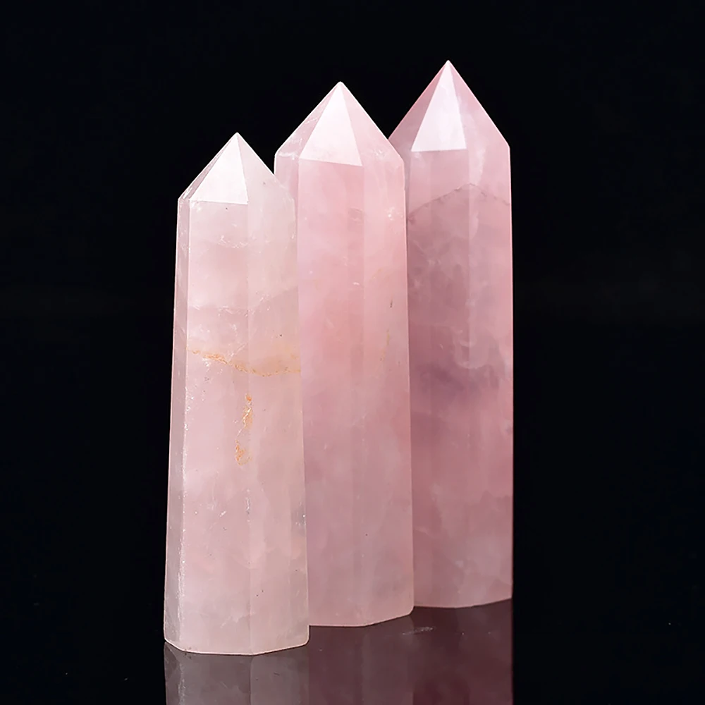 1PC Natural Rose Quartz Crystal Point Powder Pink Crystal Column Polished Hexagonal Obelisk Living Room Deco Crafts Ornament