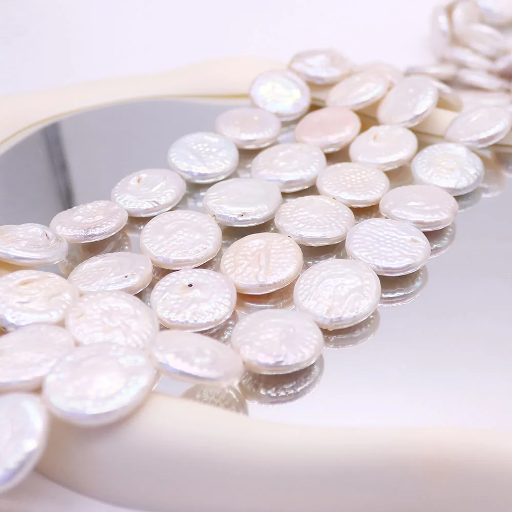White Natural Freshwater Pearl Beads Disc Button Shape Baroque Pearl Loose Bead 1 Strand For Handmade Woman Fashion Jewelry Gift