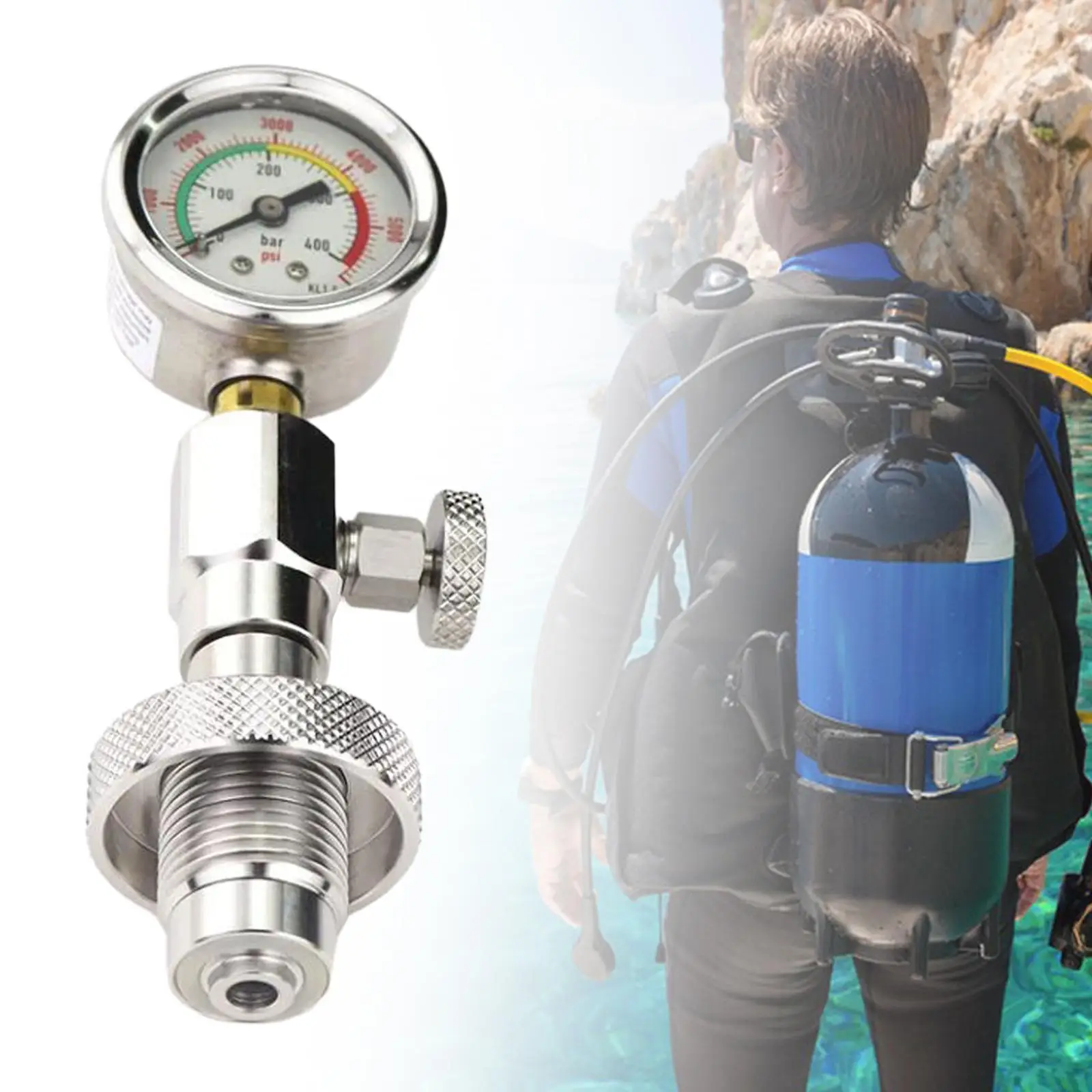 

Yoke Tank Pressure Checker Equipment,with Screw Knob,Scuba Diving Pressure Gauge Accessory for BCD Regulator Water Sports