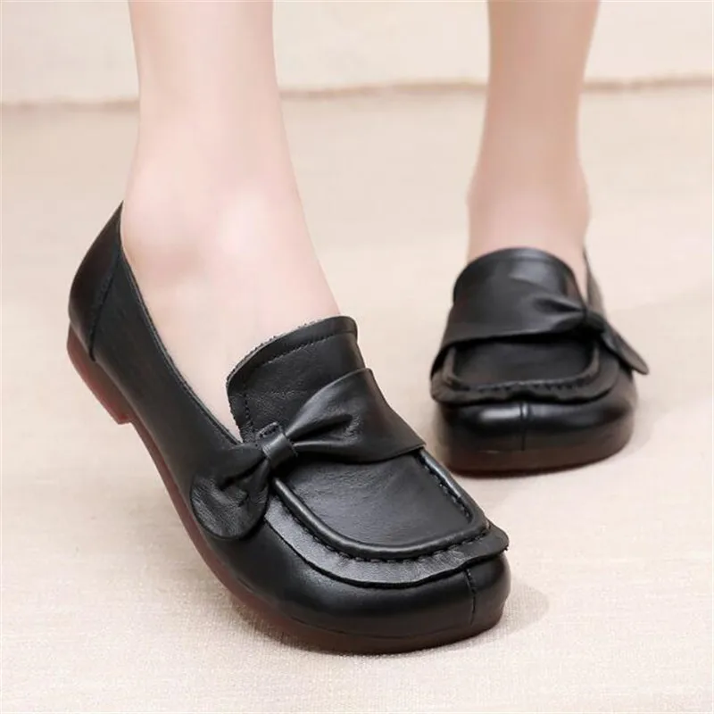 New Spring Autumn Women Flats Genuine Leather Woman Casual Shoes Slip-on Loafers Female Low Heels Mom\'s Shoes