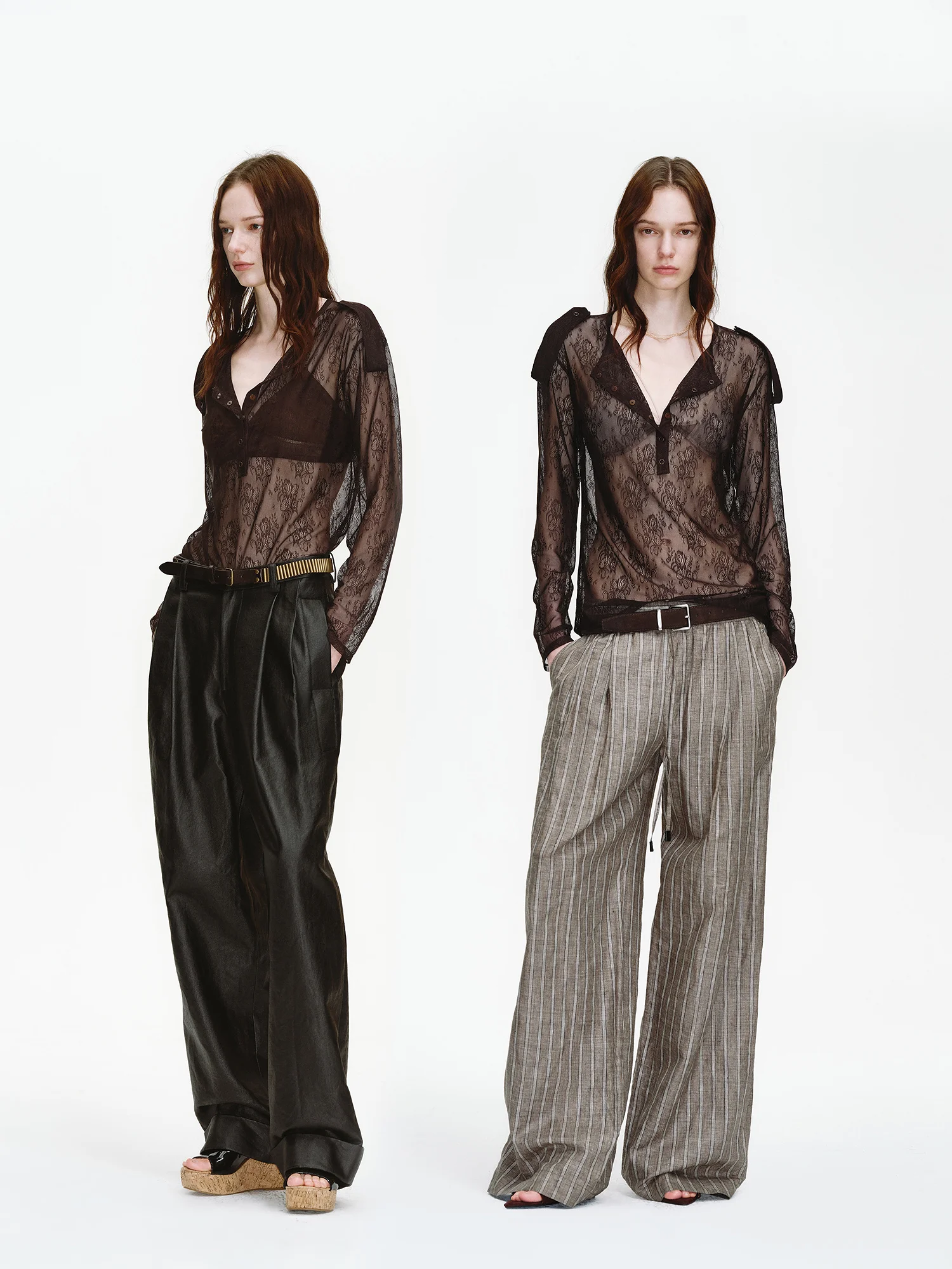 Fuzhen Knitted Lace Long Sleeve Loose Fit T-Shirt Women's Henry Collar Top Commute Style Premium Quality Textured Subtle Pattern