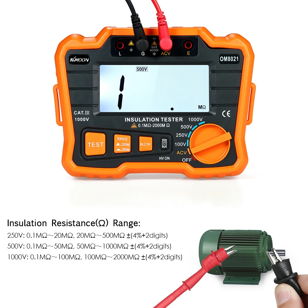 KKmoon Insulation Resistance Tester DCV ACV Meter 1000V Ground Megohmmeter MegOhm Voltmeter w/LCD Backlight Display Voltmeter