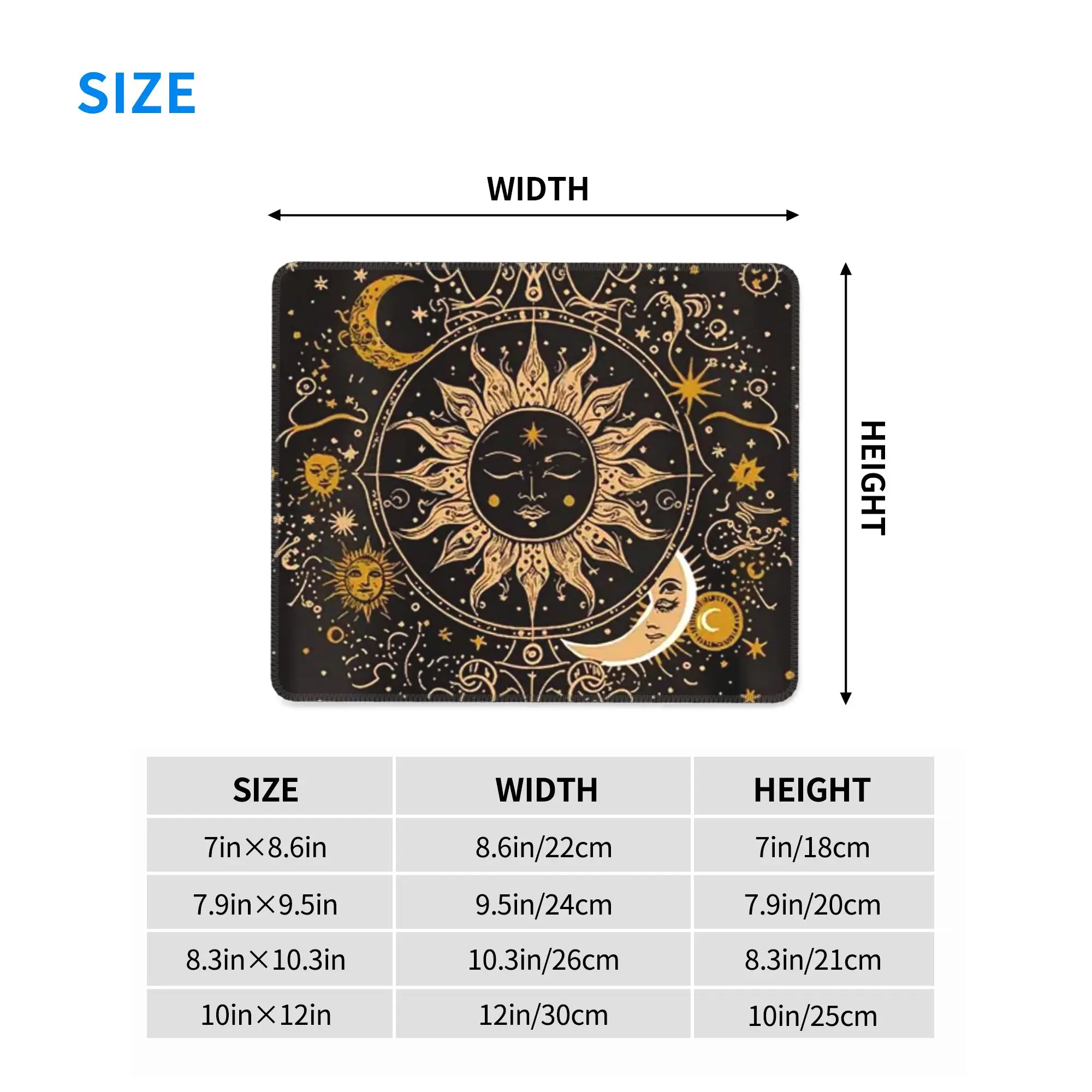 Boho Golden Crescent Moon And Sun Witch Mouse Pad Computer Keyboard Mouse Mat PC Laptop Desk Mat Office Accessories Table Mats