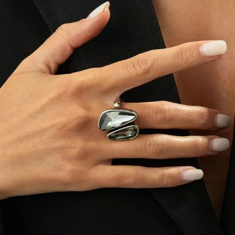 SHIXIN Vintage Acrylic Rhinestone Rings For Women Fashion Irregular Geometric Adjustable Knuckle Ring Party Jewelry Accessories