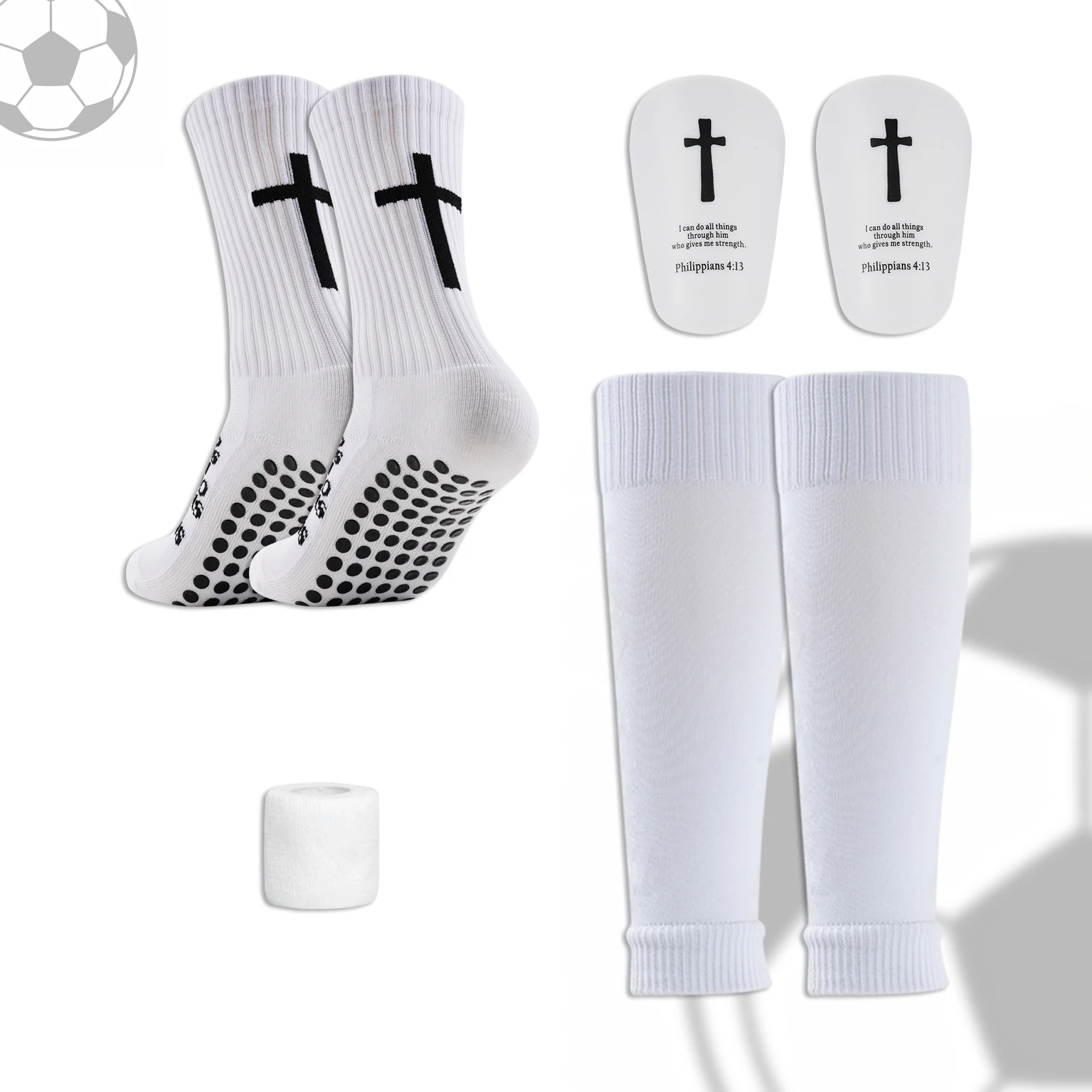 4 pieces - football sports equipment: Football socks, sports inserts, sports leg covers, sports bandages - available in multiple