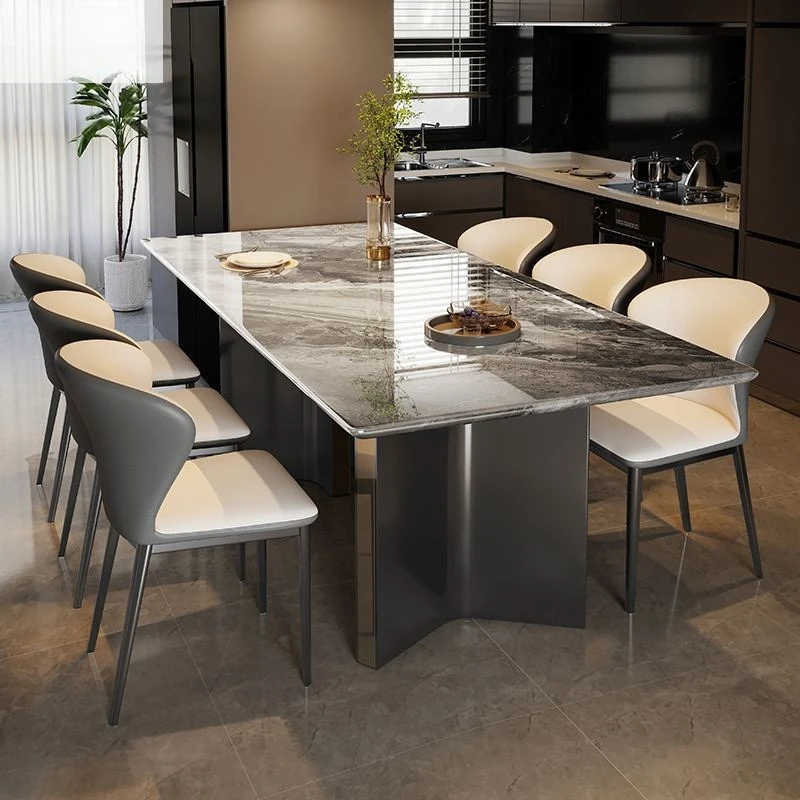 

Modern minimalist luxury stone dining table supercrystalline stone rectangular rock slab household marble dining table