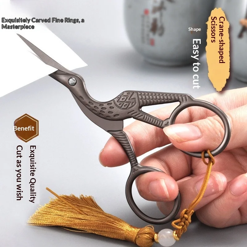 1Pc Vintage Antique Crane Sewing Scissors Cross Stitch European Style Gold Needle DIY Home Tools - view 4