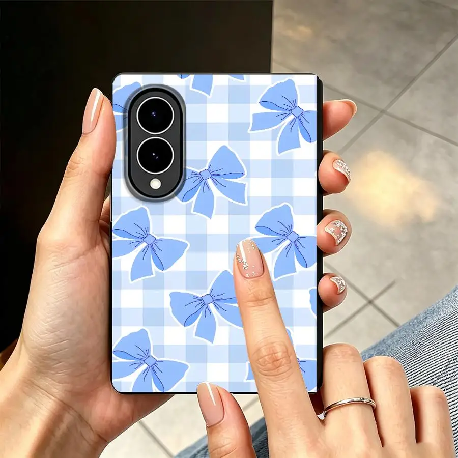 Pastel Blue Gingham Bow Case for Samsung Galaxy Z Fold8 Wide Z Fold 8 ZFold Wide ZFold8 Luxury Phone Cover