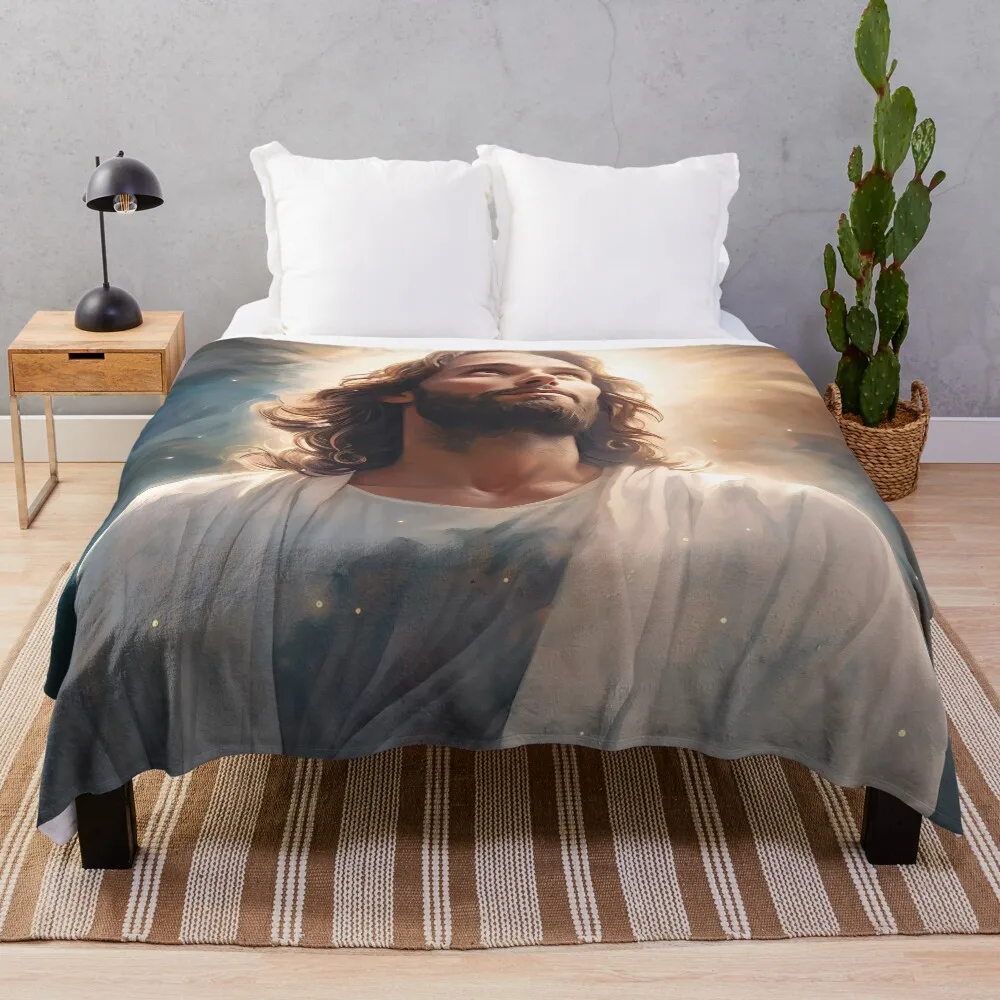 

Epic Portrait of Almighty Jesus Christ Ascending to Heaven in the Vastness of the Starry Universe Throw Blanket