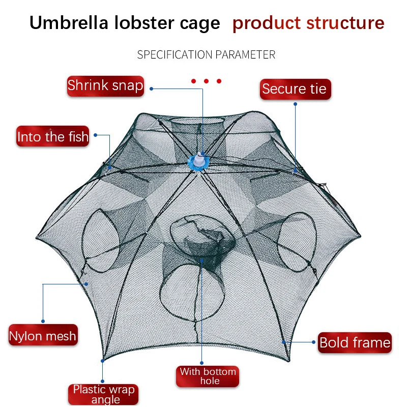 2PCS /12/16/20Hole Automatic Fishing Net Fishing Trap Portable Folding crayfish catcher Mesh Trap Cage with Ring for Fish