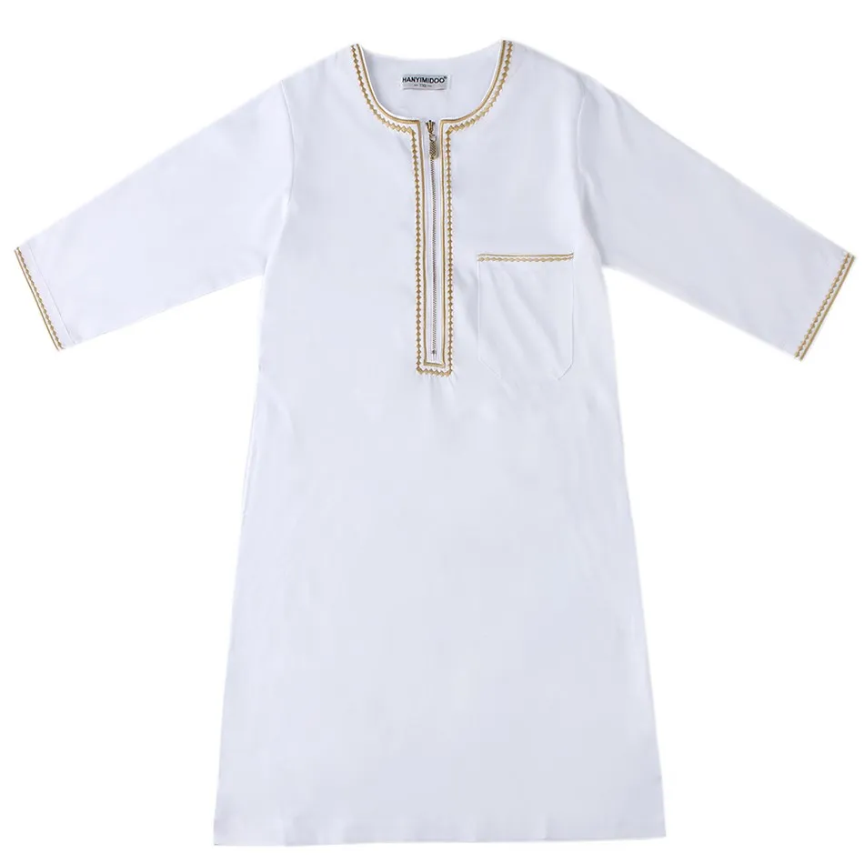 2024 New Children Thawb Teens Summer Muslim Robe Kids Arab Folk Clothes Boys Solid Color Thobe 4-12 Years National Outfit