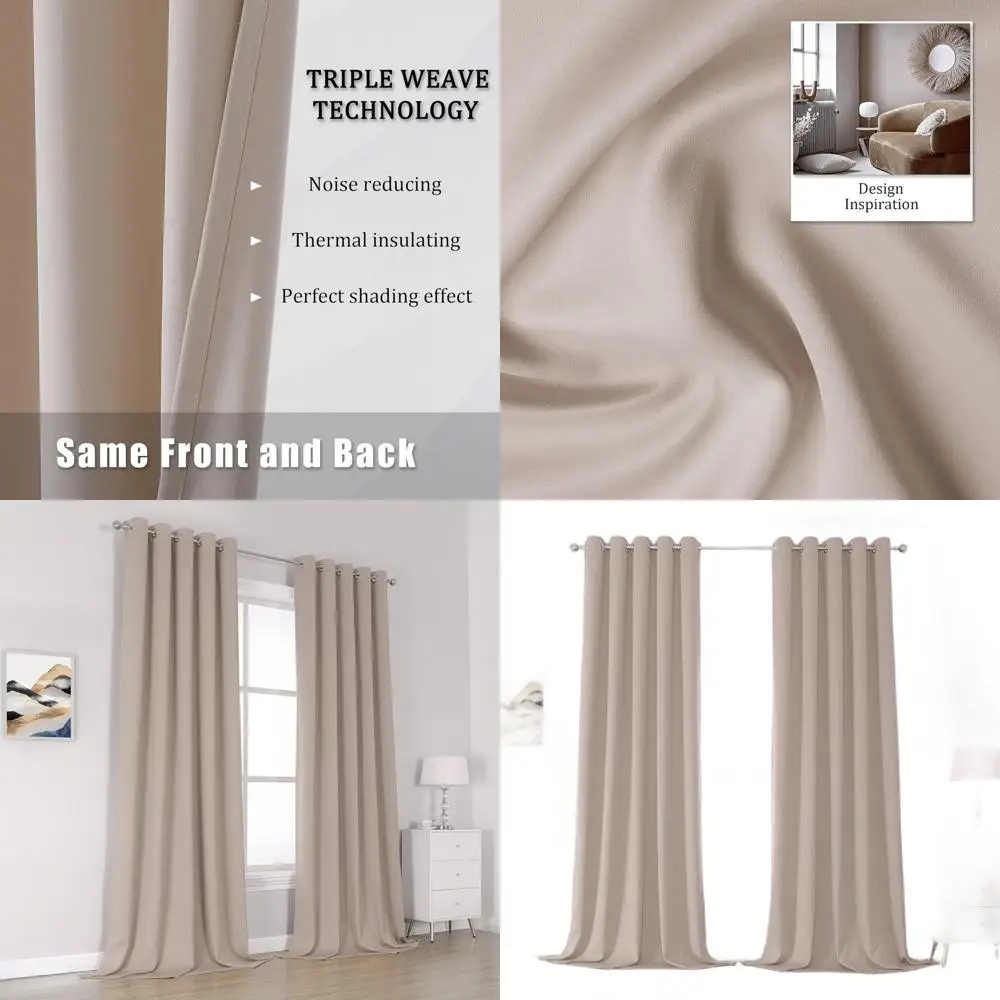 

Светло-коричневые термоизоляционные светонепроницаемые шторы 60x120 с люверсами для спальни, комплект из 2 панелей