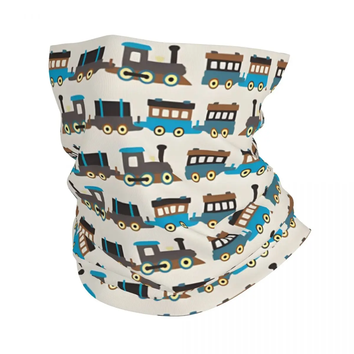 Blue And Brown Wooden Toy Train Thin Bandana Neck Gaiter Wrap Scarf Headband Neck Cover