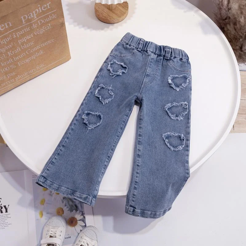 Girls Jean Pants Long Trousers Cotton 2024 Sweetheart Spring Autumn Teenagers Baby's Kids Pants Outdoor High Quality Children's