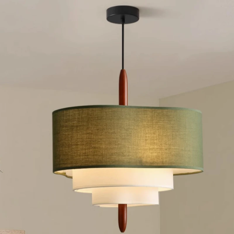 Pebble Pendant Lamp Rustic Vintage Green Fabric Chandelier Wabi Sabi Bohemia Handmade Hanging Lights for Living Dining Room