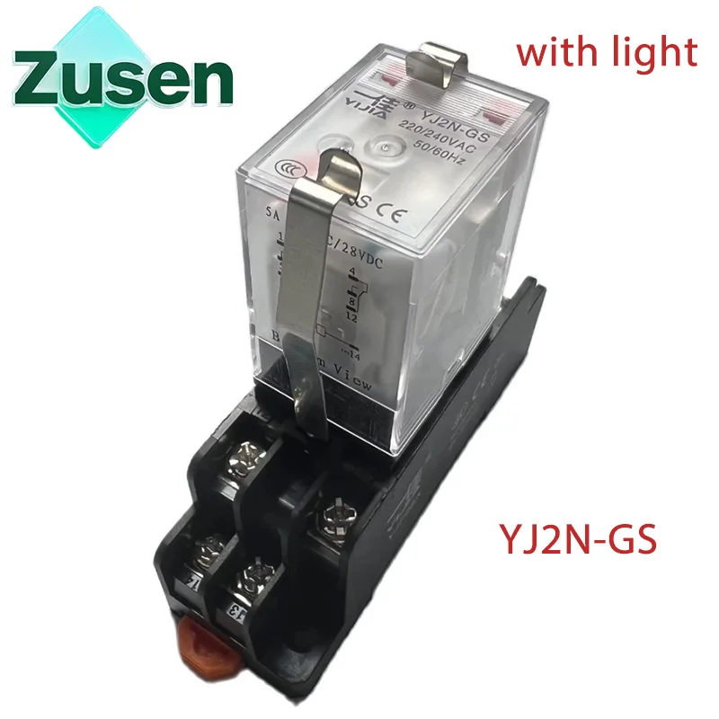 Zusen YJ2N-GS AC 220V DC 12V 24V 5A Coil Small Intermediate Relay Low Power 2 Groups of  8 Pins with Lights