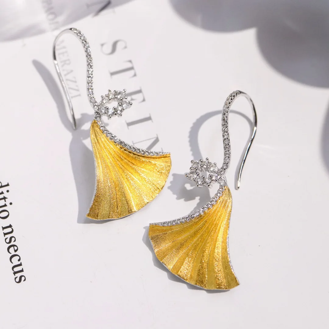 

Fine Jewelry Solid 925 Sterling Silver Plated with Thick 18K Gold Zircons Earrings for Women Fine Presents