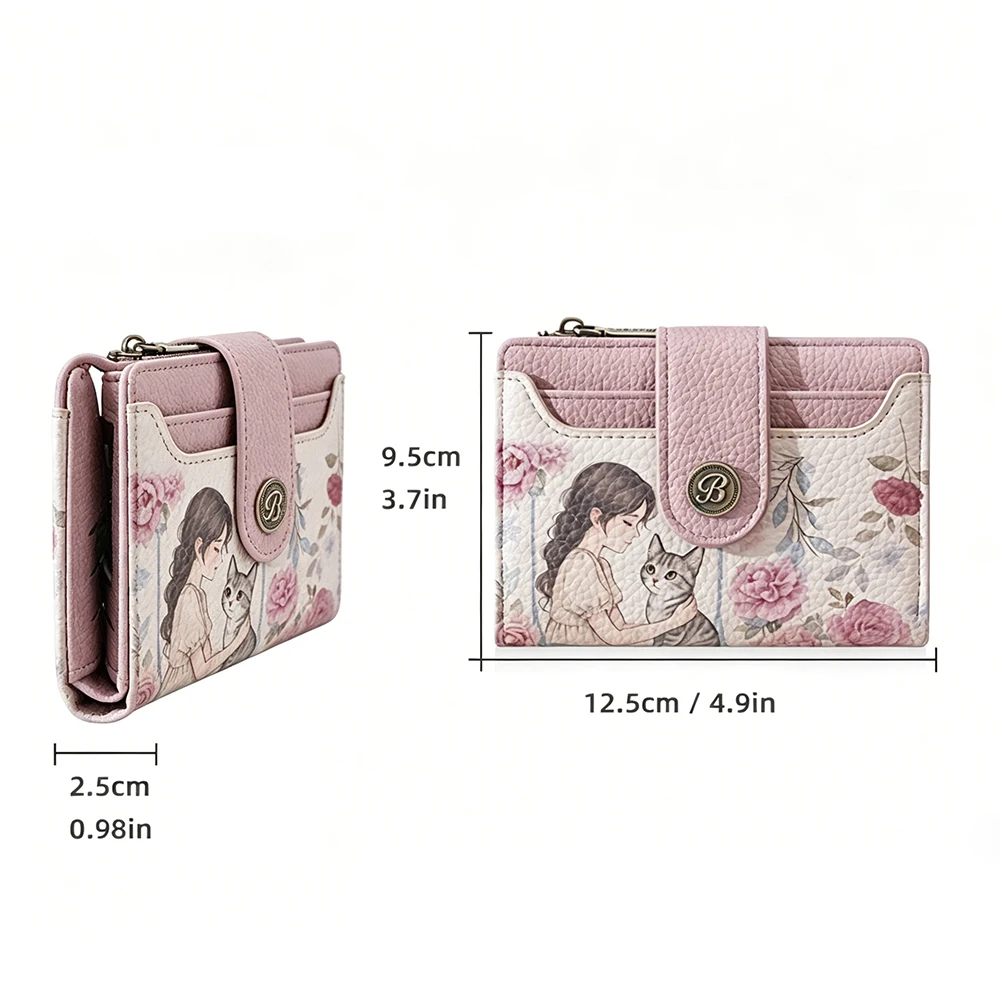New Short Wallet for Women Big Capacity Card Clips Photo Holder Zipper Female Coin Purses High Quality Cute Floral Print Wallet