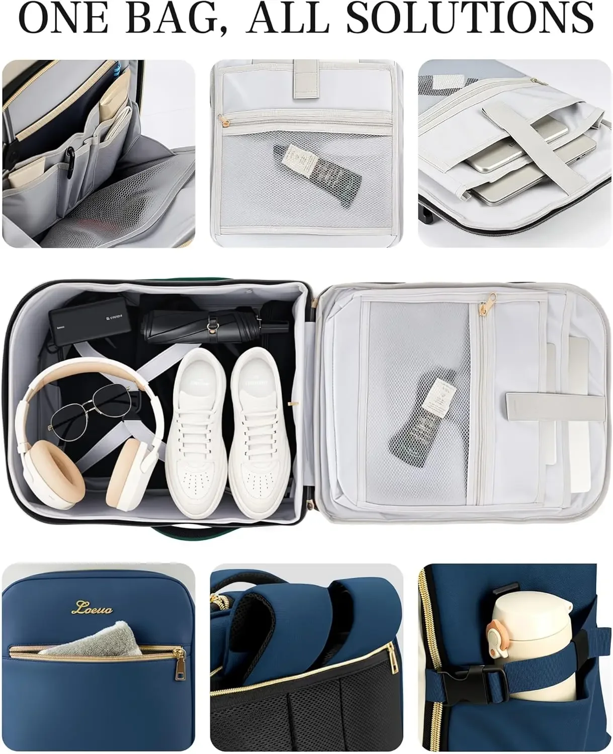 Afbeelding 4: Handbagage met wielen voor volwassenen, door luchtvaartmaatschappijen goedgekeurde rollende rugzak voor dames, opvouwbare reislaptoprugzak aan de onderkant (D