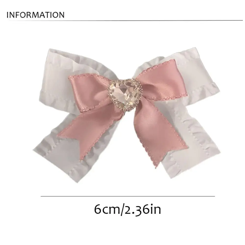 Pink Bow Hair Clips Crystal Heart Hair Clips Rhinestone Ribbon Barrettes Y2K Pink Fashion Sweet Korean Style Pearl Hairpin