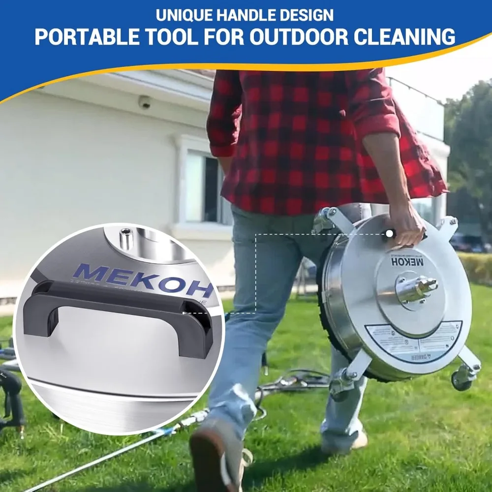 Stainless Steel 4500 PSI Pressure Washer Surface Cleaner with 4 Wheels for Driveway, Sidewalk, and Patio