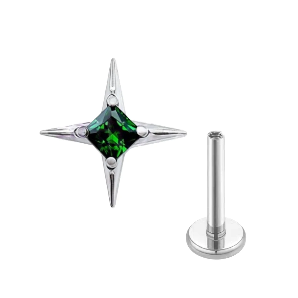 G23 Titanium CZ Square Star Labret Stud Earring