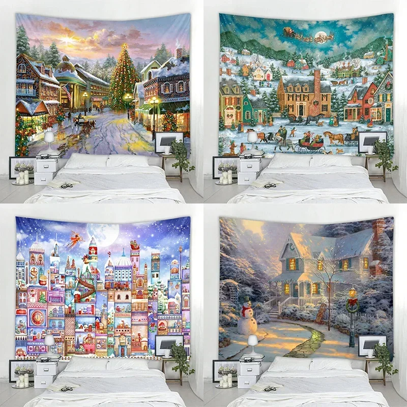 Christmas Theme Tapestry Home Bedroom Living Room Wall Decoration Santa Claus