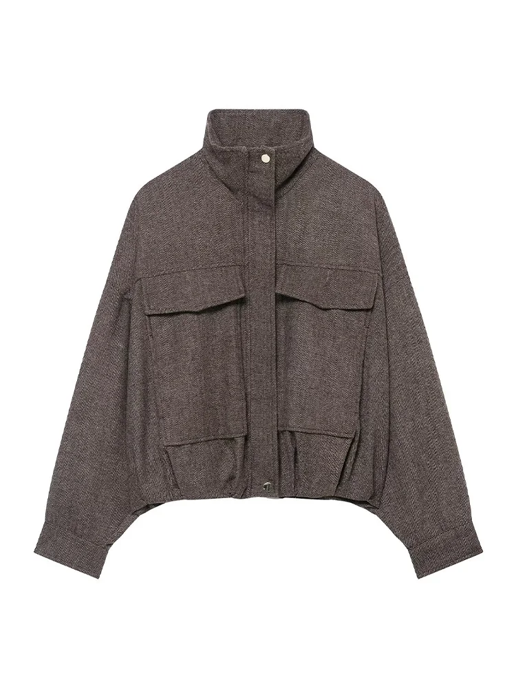 เสื้อโค้ทผู้หญิงแฟชั่น HH แบบอเนกประสงค์ ปกเสื้อแบบปกเชิ้ต ติดกระดุมแถวเดียว แขนยาว มีซิป กระเป๋าแบบเรียบง่าย ตกแต่งสไตล์แจ็คเก็ตนักบิน