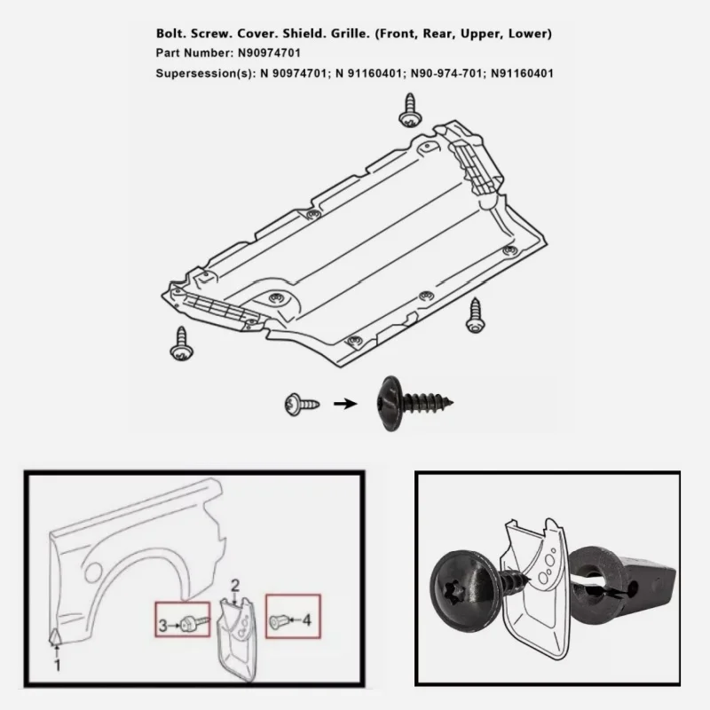20 stücke N90974701 Motor Abdeckung Undertray Spritzschutz Radlauf Torx Schraube Retainer Verschluss Clips Bolzen Für VW Audi Sitz