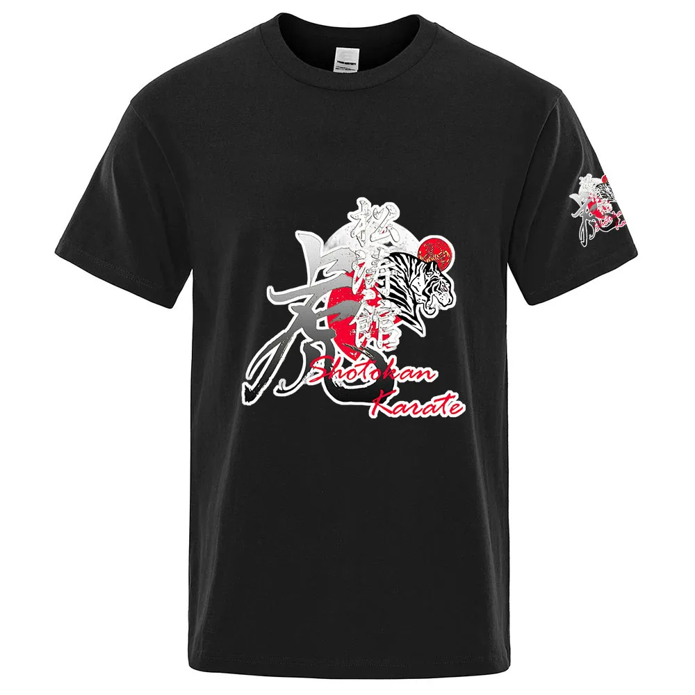 2026 Shotokan Karate Tiger Print Men's New Summer Fashion Cotton Breathable Casual Solid Color Slim Fit Short Sleeve Top