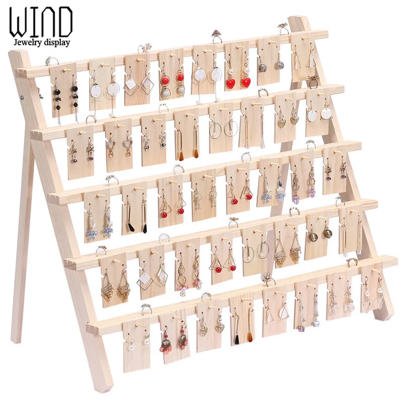 Multilayer Wooden Ear Stud Holder Earring Stand Display Rack Luxury Jewelry Stand Display Holder Rack Tower