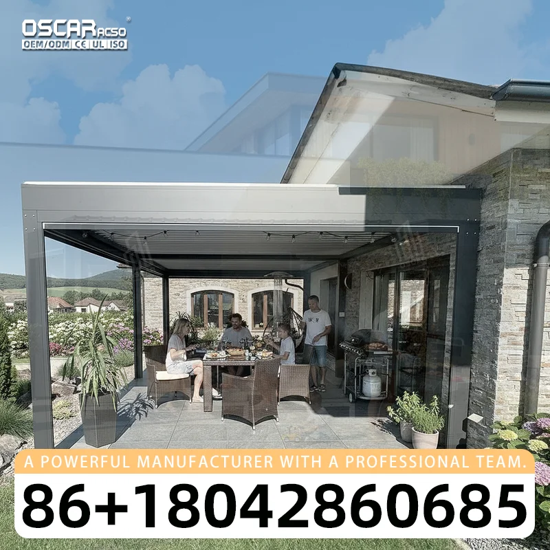 Wholesale OEM Outdoor Aluminum Electric Retractable Waterproof Roof Pavilion Metal Garden Structure for Backyard Terrace Patio p