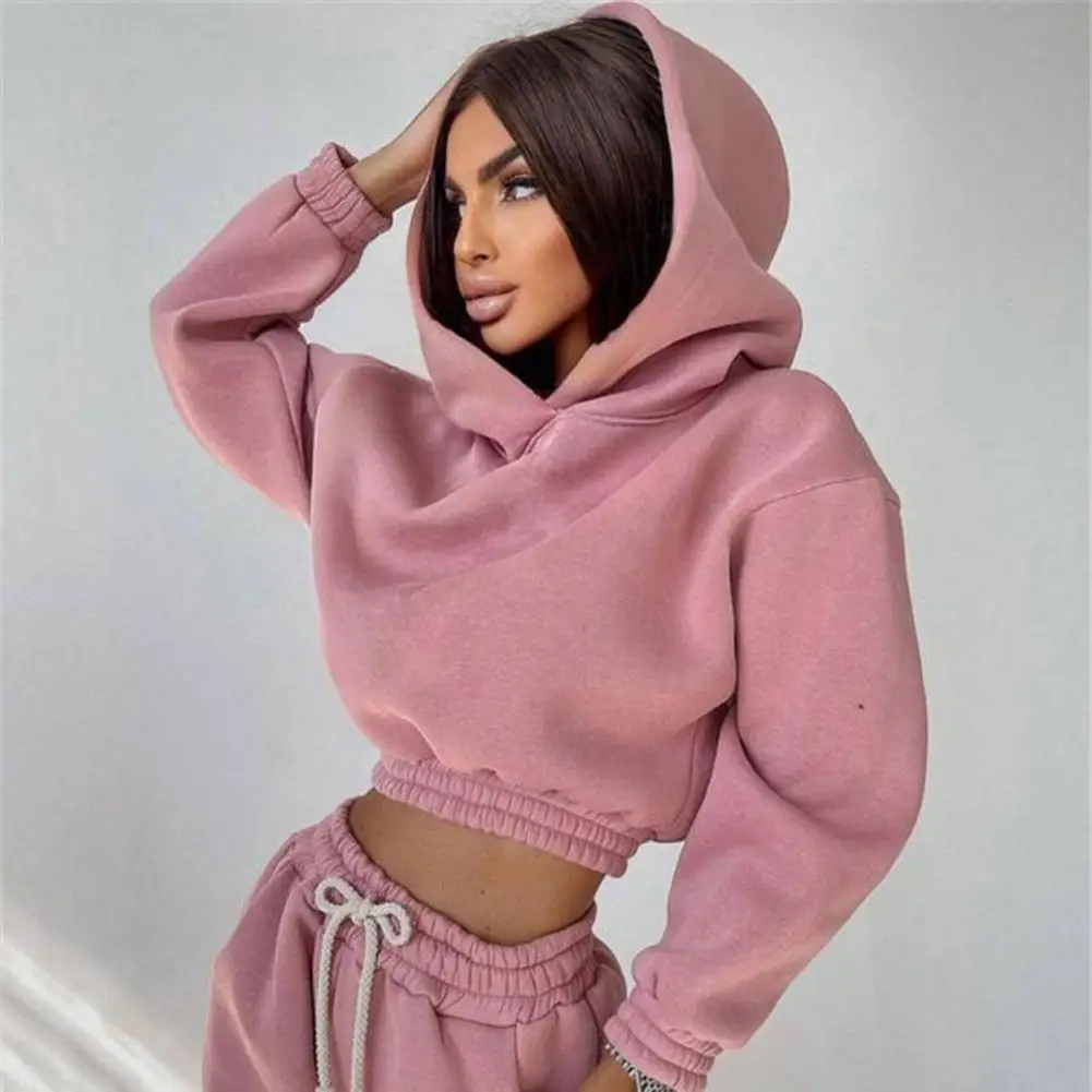 2 Pieces Female Suit Set Tracksuit Casual Sweatshirts Long Sleeve Hooded Tops with Pocket Pants for Spring Fall Autumn Women New